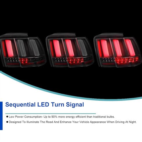 مصابيح خلفية LED متسلسلة سوداء من SPEC-D متوافقة مع فورد موستانج 1999-2004، مجموعة زوج يسار + يمين in Saudi Arabia