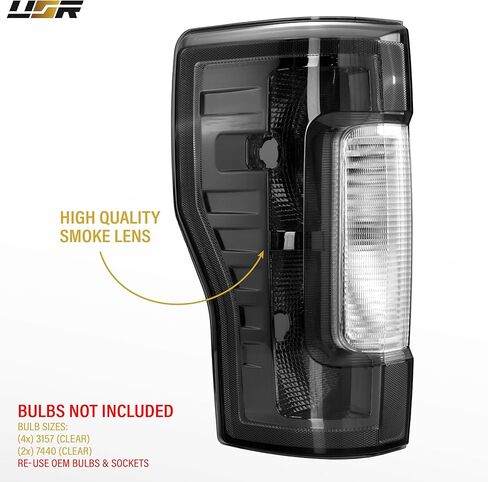 USR UNIQUE STYLE RACING Tail Light – Rear Lamps (Left + Right) Compatible with 2017-2019 Ford F250 F350 SuperDuty Pick Up Truck Super Duty HALOGEN & NO Blind Spot (SMOKE LENS WITH GUN METAL HOUSING) in Saudi Arabia