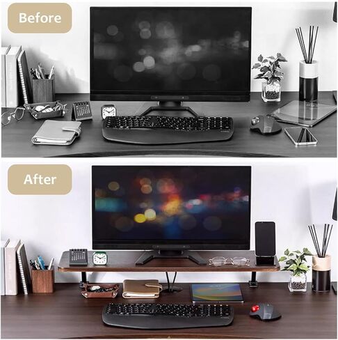 Computer Monitor Stand Riser,clamp On Desk Shelf,floating Desk Shelf,29.5 Inch Ergonomic Desk Shelf,printer Stand,desktop Organizer For Computer,laptop,printer(29.5“Lx9.8 W, Brown) in Saudi Arabia