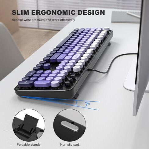 MOFII Wired Keyboard, Cute Colorful Keyboard Full Size, Retro Typewriter Keyboard with Round Keys, USB Computer Keyboard for PC, Laptop, Desktop, Windows (Pink) in Kuwait