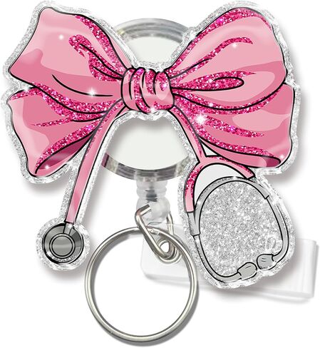 Pink Bow Nursing Badge Reel – Retractable ID Badge Holder for Nurses, Nursing Students, Medical Assistant & Healthcare Workers – Cute Nurse Gift for Women – Medical Badge Clip for Work & School in Saudi Arabia