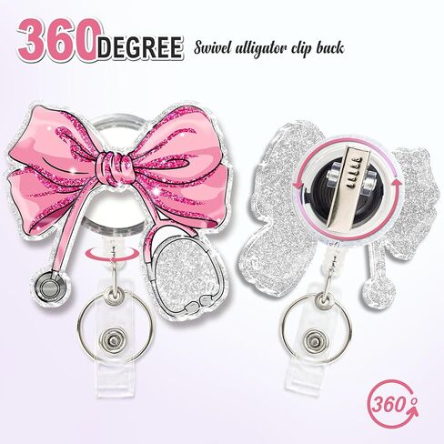 Pink Bow Nursing Badge Reel – Retractable ID Badge Holder for Nurses, Nursing Students, Medical Assistant & Healthcare Workers – Cute Nurse Gift for Women – Medical Badge Clip for Work & School in Saudi Arabia