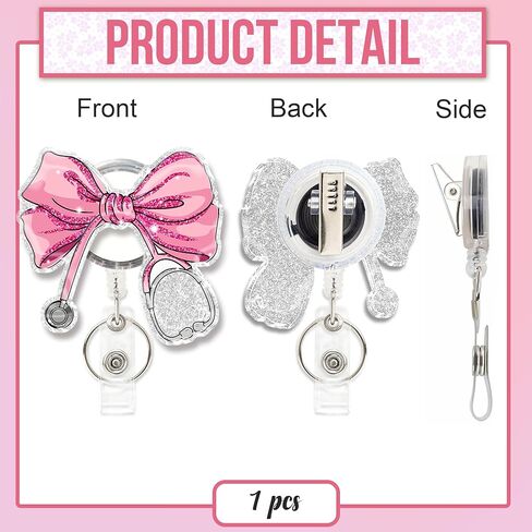 Pink Bow Nursing Badge Reel – Retractable ID Badge Holder for Nurses, Nursing Students, Medical Assistant & Healthcare Workers – Cute Nurse Gift for Women – Medical Badge Clip for Work & School in Saudi Arabia
