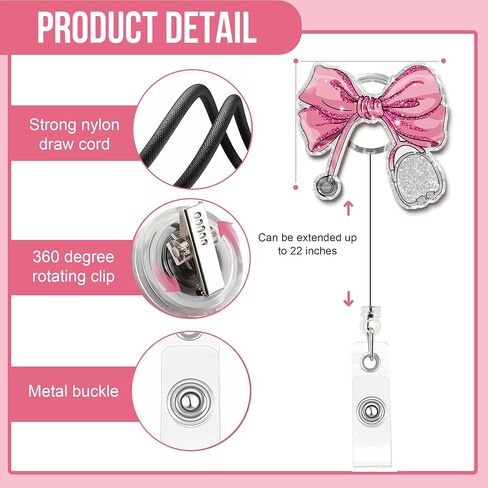 Pink Bow Nursing Badge Reel – Retractable ID Badge Holder for Nurses, Nursing Students, Medical Assistant & Healthcare Workers – Cute Nurse Gift for Women – Medical Badge Clip for Work & School in Saudi Arabia