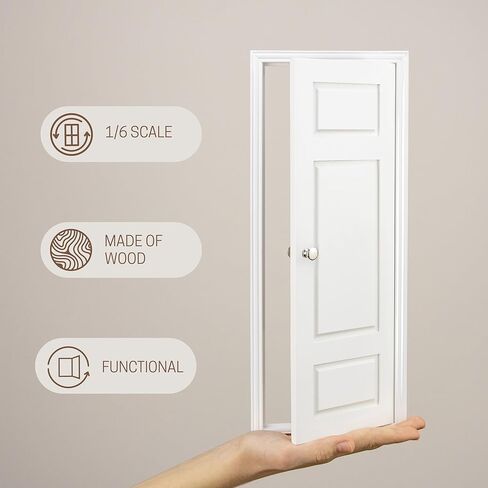 بيت الدمى الخشبي بمقياس 1/6 ذو 3 أبواب – تصميم 3 ألواح بمقابض – تصميم كلاسيكي – سهل التركيب – مطلي باللون الأبيض in Saudi Arabia