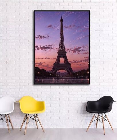 مجموعات الفن الماسي 5D DIY للبالغين، مجموعات لوحات الماس إيفل توي للمبتدئين، طلاء غروب الشمس المتوهج إيفل من الماس من خلال الحفر الكامل للحرف الفنية المستديرة، ديكور فني جداري منزلي 11.8 × 15.8 بوصة in Kuwait