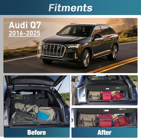 غطاء شحن Nilight مناسب لسيارة Audi Q7 2016 2017 2018 2019 2020 2021 2022 2023 2024 2025، غطاء خلفي لدرع أمان الخصوصية قابل للسحب، مع شبكة تخزين صندوق السيارة in Saudi Arabia
