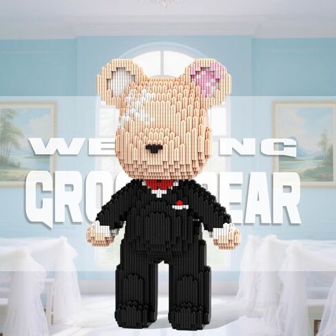 HOOLEDAY Bridegroom Bear Micro Building Blocks Set (2350 Pieces), with Black Suit Design, Wedding Decoration Present for Lovers Men & Women in Saudi Arabia