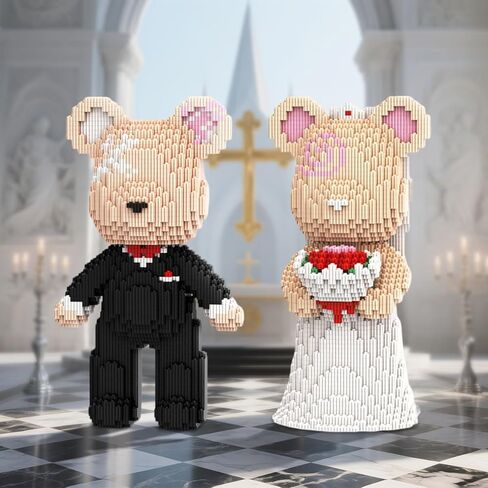 HOOLEDAY Bridegroom Bear Micro Building Blocks Set (2350 Pieces), with Black Suit Design, Wedding Decoration Present for Lovers Men & Women in Saudi Arabia