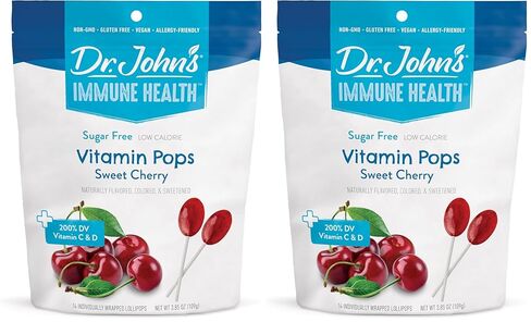 Dr. John’s Oral Health Sugar Free Candy, Healthy Vitamin Pops with Zero Sugar, Low Calorie Snacks, Keto Friendly Hard Candy Sweets, Sweet Cherry, 14 Count, 3.85 OZ in Saudi Arabia