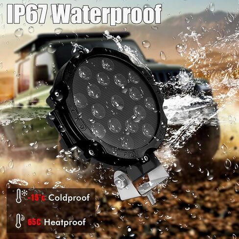 مصابيح LED مستديرة للطرق الوعرة 7 بوصة 51 وات 5000 لومن مجموعة البقع والفيضانات IP67 مقاومة للماء للقيادة/أضواء الضباب للشاحنات وسيارات الجيب وسيارات الدفع الرباعي وATV وUTV و4x4 والقارب 2 حزمة باللون الأسود in Kuwait