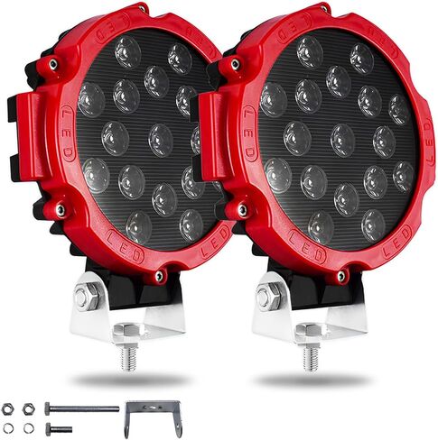 مصابيح LED مستديرة للطرق الوعرة 7 بوصة 51 وات 5000 لومن مجموعة البقع والفيضانات IP67 مقاومة للماء للقيادة/أضواء الضباب للشاحنات وسيارات الجيب وسيارات الدفع الرباعي وATV وUTV و4x4 والقارب 2 حزمة باللون الأسود in Kuwait