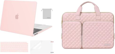 حافظة MOSISO متوافقة مع جهاز MacBook Air 13 بوصة إصدار 2022-2018 A2337 M1 A2179 A1932، حافظة بلاستيكية صلبة وغطاء لوحة مفاتيح وواقي شاشة وحقيبة تخزين وحقيبة كم مع جيبين ومقبض وحزام، وردي طباشيري in Saudi Arabia