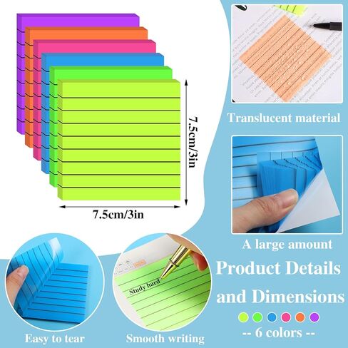 6 Pads to Do List Sticky Notes, 300 Sheets Lined Notepad Assorted Colors Adhesive Memo to Do List for Daily Planner Reminder Checklist Meeting Home Office Supplies in Saudi Arabia