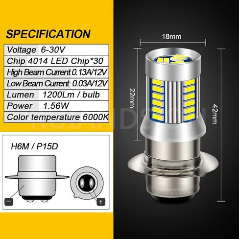 Ruiandsion H6M P15D LED Fog Motorcycle Light Bulb White 6-30V P15D-25-1 Hi/Lo Beam Replacement for ATVS Pack of 2 in Saudi Arabia