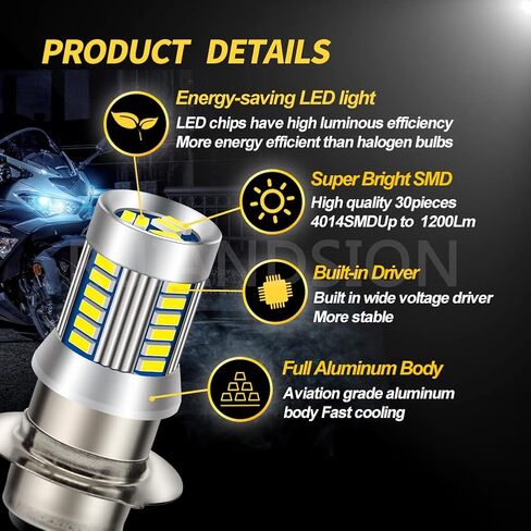 Ruiandsion H6M P15D LED Fog Motorcycle Light Bulb White 6-30V P15D-25-1 Hi/Lo Beam Replacement for ATVS Pack of 2 in Saudi Arabia