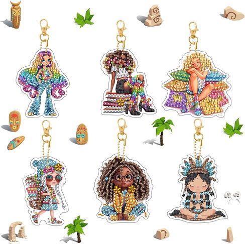 Ginfonr DIY Diamond Art Keychains Kit – 9PCS Diamond Painting Keychains for Bag with African Woman, Cartoon Designs – Double-Sided Cute Key Rings for Car, Party, Gift Decor, Garden in Saudi Arabia