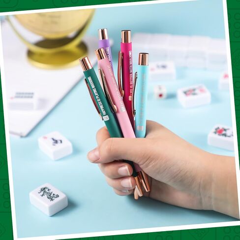 مجموعة من 5 هدايا ماه جونغ للنساء قلم ما جونغ، هدايا مضحكة لمحبي ماه جونغ، أقلام حبر جاف ماه جونغ لمكتب المنزل وأعياد الميلاد وأعياد الميلاد in Kuwait