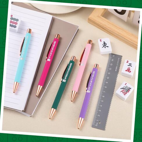 مجموعة من 5 هدايا ماه جونغ للنساء قلم ما جونغ، هدايا مضحكة لمحبي ماه جونغ، أقلام حبر جاف ماه جونغ لمكتب المنزل وأعياد الميلاد وأعياد الميلاد in Kuwait