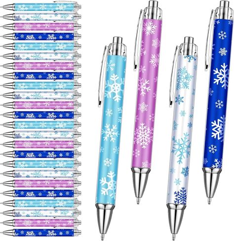24 Pcs Snowflake Winter Party Favors Pens Bulk Christmas Classrooms Exchange Gifts Black Ink Retractable Pens for Christmas Snowflake Winter Birthday Party Supplies Favors in Saudi Arabia