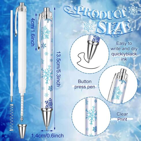 24 Pcs Snowflake Winter Party Favors Pens Bulk Christmas Classrooms Exchange Gifts Black Ink Retractable Pens for Christmas Snowflake Winter Birthday Party Supplies Favors in Saudi Arabia