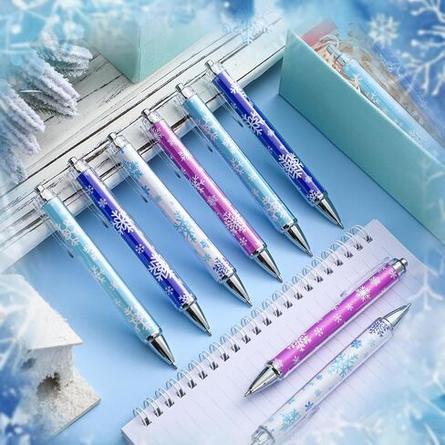 24 Pcs Snowflake Winter Party Favors Pens Bulk Christmas Classrooms Exchange Gifts Black Ink Retractable Pens for Christmas Snowflake Winter Birthday Party Supplies Favors in Saudi Arabia
