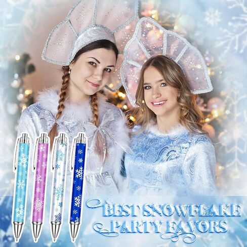 24 Pcs Snowflake Winter Party Favors Pens Bulk Christmas Classrooms Exchange Gifts Black Ink Retractable Pens for Christmas Snowflake Winter Birthday Party Supplies Favors in Saudi Arabia