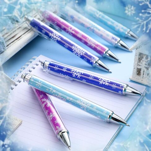 24 Pcs Snowflake Winter Party Favors Pens Bulk Christmas Classrooms Exchange Gifts Black Ink Retractable Pens for Christmas Snowflake Winter Birthday Party Supplies Favors in Saudi Arabia