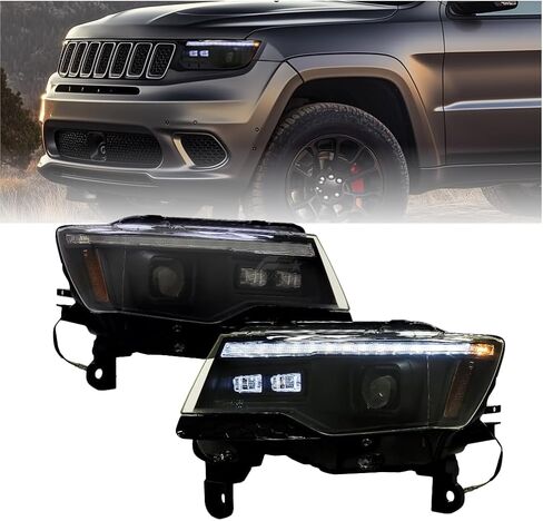 STARCLUSTER متوافق مع طراز Jeep Grand Cherokee 2014-2021 الهالوجين فقط، غير متوافق مع طراز Xenon/HID، أضواء التشغيل مع الرسوم المتحركة لبدء التشغيل، إشارة الانعطاف LED الخلفية in Kuwait
