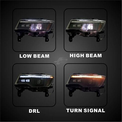 STARCLUSTER متوافق مع طراز Jeep Grand Cherokee 2014-2021 الهالوجين فقط، غير متوافق مع طراز Xenon/HID، أضواء التشغيل مع الرسوم المتحركة لبدء التشغيل، إشارة الانعطاف LED الخلفية in Kuwait