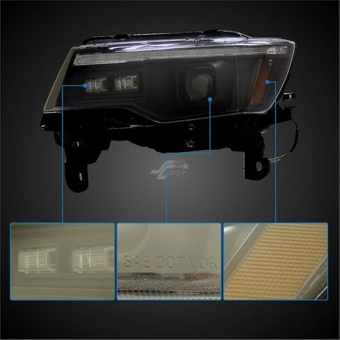 STARCLUSTER متوافق مع طراز Jeep Grand Cherokee 2014-2021 الهالوجين فقط، غير متوافق مع طراز Xenon/HID، أضواء التشغيل مع الرسوم المتحركة لبدء التشغيل، إشارة الانعطاف LED الخلفية in Kuwait