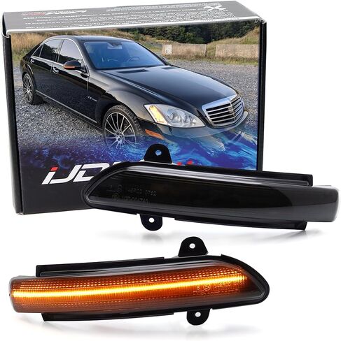 iJDMTOY Black-Out Smoked Lens Full LED Strip Dynamic Sequential Blink Side Mirror Indicator Light Kit Compatible With Mercedes 2007-09 W221 S-Class, 07-09 W211 E-Class, 06-11 W219 CLS, 07-10 W216 CL in Saudi Arabia