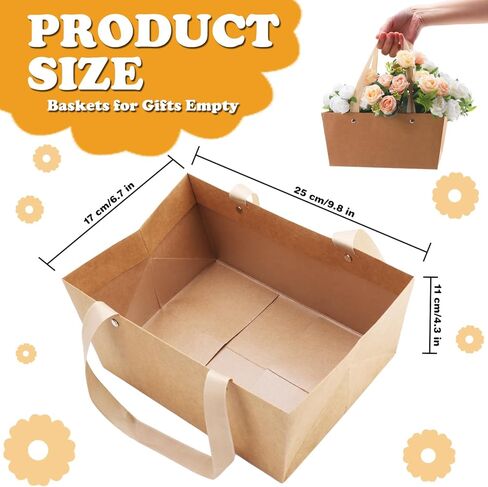Meecuppa 5 Pcs Brown Basket for Gifts Empty DIY Bulk Party Basket Kit with Handles with 5 Bag 5 Bow Market Tray for Gift Packages Wrapping Anniversary Birthday Wedding Party Gift(12 x 9 x 5.7 In) in Saudi Arabia