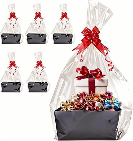 Meecuppa 5 قطع سلة بنية للهدايا مجموعة سلة حفلات فارغة DIY مع مقابض مع 5 حقائب و5 صينية سوق القوس لحزم الهدايا وتغليف هدايا حفلات الزفاف وأعياد الميلاد (12 × 9 × 5.7 بوصة) in Kuwait