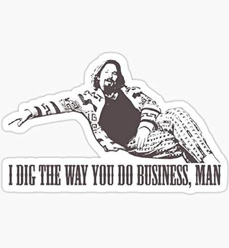 تي شيرت The Big Lebowski I Dig The Way You Do Business Man Tshirt - ملصق جرافيك - تلقائي، جدار، كمبيوتر محمول، خلية، ملصق شاحنة للنوافذ، السيارات، الشاحنات in Saudi Arabia