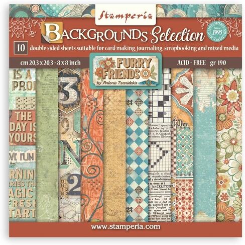 Stamperia - Scrapbook Paper Pad for Scrapbooking, Albums, Cards, Bullet Journals, and More, Acid Free, Double-Sided, Perfect for Crafts and Gifting (Furry Friends Background Selection) (20.3 x 20.3 cm in Saudi Arabia