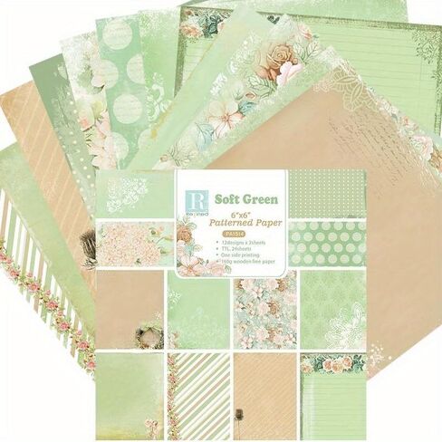 Soft Green Scrapbook Paper Pad 6x6 Inch, Assorted Pattern, 24pcs Scrapbooking DIY Decorative Cardmaking Craft Paper in Saudi Arabia