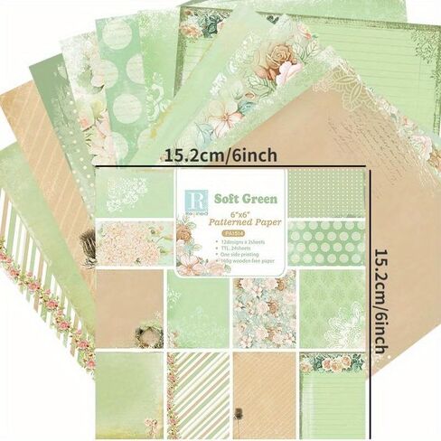 Soft Green Scrapbook Paper Pad 6x6 Inch, Assorted Pattern, 24pcs Scrapbooking DIY Decorative Cardmaking Craft Paper in Saudi Arabia