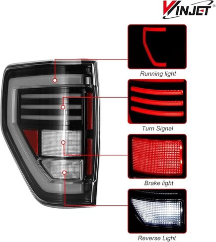 مجموعة الضوء الخلفي Winjet LED مناسبة لطراز 2009-2014 Ford F-150 Styleside استبدال الضوء الخلفي الكامل مع إشارة الانعطاف التسلسلية/DRL/الفرامل/الضوء العكسي (عدسة مدخنة لغطاء أسود غير لامع) in Saudi Arabia
