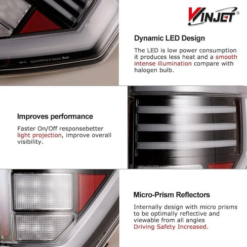 مجموعة الضوء الخلفي Winjet LED مناسبة لطراز 2009-2014 Ford F-150 Styleside استبدال الضوء الخلفي الكامل مع إشارة الانعطاف التسلسلية/DRL/الفرامل/الضوء العكسي (عدسة مدخنة لغطاء أسود غير لامع) in Saudi Arabia