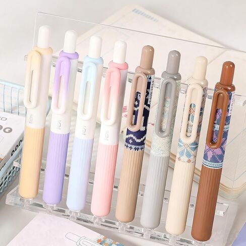 Cute Short Round Retractable Pocket Pens 0.5mm, 4.7 Inches/ 12 CM, Thick Short Fat Pens Black Ink For Purse Notebook, School Office Stationery, Set of 8PCS, Short Pocket Size in Saudi Arabia
