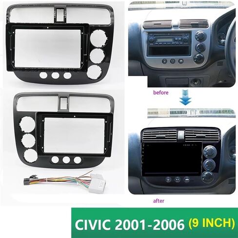 Compatible with Honda Civic 2001-2006 9 Inch Manual Car Radio Android MP5 Player Panel Frame 2 Din Head Unit Fascia Stereo Dash Cover Trim Install Mount Kit(Right Hand) in Saudi Arabia