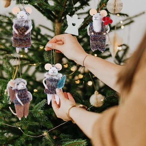 Set of 4 Christmas Felt Mice Ornaments, 5" Mini Hanging Wool Tourist Mouse Figurines, Tiered Tray Tabletop Decor, Animal Crafts Cute Xmas Tree Festival Holiday Easter Gifts Home Office Party Supply in Saudi Arabia
