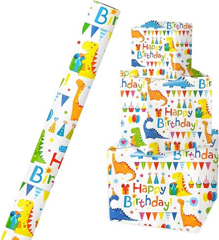 VJIAHOA Happy Birthday Dinosaur Wrapping Paper Roll, 17 Inch X 32.8 Feet 1 Roll, Cute Wrapping Paper, Dinosaur Party Favor, Baby Showers, Happy Bday Wrap, Christmas Wrapping Paper Design , Wrapping Paper Rolls Gift Wrap Paper Parties in Saudi Arabia