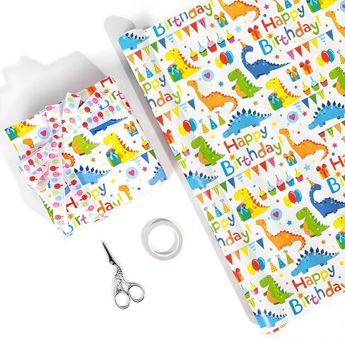 VJIAHOA Happy Birthday Dinosaur Wrapping Paper Roll, 17 Inch X 32.8 Feet 1 Roll, Cute Wrapping Paper, Dinosaur Party Favor, Baby Showers, Happy Bday Wrap, Christmas Wrapping Paper Design , Wrapping Paper Rolls Gift Wrap Paper Parties in Saudi Arabia