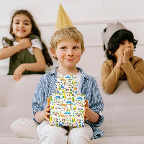 VJIAHOA Happy Birthday Dinosaur Wrapping Paper Roll, 17 Inch X 32.8 Feet 1 Roll, Cute Wrapping Paper, Dinosaur Party Favor, Baby Showers, Happy Bday Wrap, Christmas Wrapping Paper Design , Wrapping Paper Rolls Gift Wrap Paper Parties in Saudi Arabia