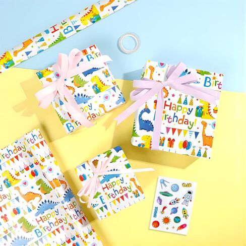 VJIAHOA Happy Birthday Dinosaur Wrapping Paper Roll, 17 Inch X 32.8 Feet 1 Roll, Cute Wrapping Paper, Dinosaur Party Favor, Baby Showers, Happy Bday Wrap, Christmas Wrapping Paper Design , Wrapping Paper Rolls Gift Wrap Paper Parties in Saudi Arabia