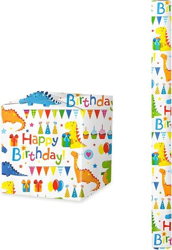 VJIAHOA Happy Birthday Dinosaur Wrapping Paper Roll, 17 Inch X 32.8 Feet 1 Roll, Cute Wrapping Paper, Dinosaur Party Favor, Baby Showers, Happy Bday Wrap, Christmas Wrapping Paper Design , Wrapping Paper Rolls Gift Wrap Paper Parties in Saudi Arabia