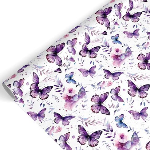 FYSUIMU Spring Wrapping Paper -Mini Roll- 17In x 32.8Ft Watercolor Purple Butterfly Gift Wrap Paper Lavender Craft Paper for Birthday Party Packing Supplies in Saudi Arabia