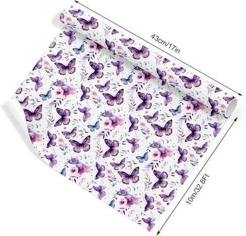 FYSUIMU Spring Wrapping Paper -Mini Roll- 17In x 32.8Ft Watercolor Purple Butterfly Gift Wrap Paper Lavender Craft Paper for Birthday Party Packing Supplies in Saudi Arabia